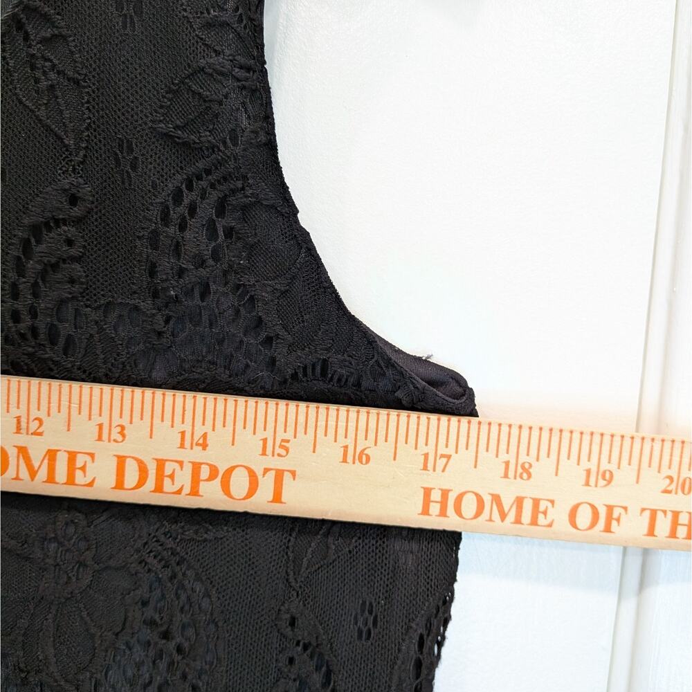 ANGIE Black Floral Lace Overlay Lined Sleeveless Shift Dress Large LBD Vacay - Picture 7 of 8